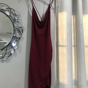 Charlotte Russe Burgundy Tulip Hem Cross back Sexy Plunge Dress